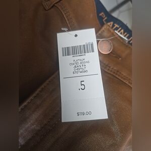 NWT $119 Chico's Platinum Brown Coated Stretch Straight Leg Jegging sz 0.5 Small